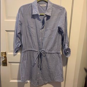 Blue shirt dress with tie belt